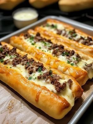Philly Cheesesteak Stuffed Garlic Breadsticks